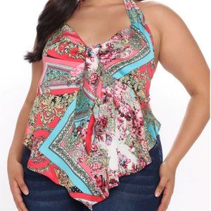 Riviera Babe Halter Top - Red/combo